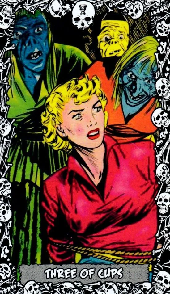 3 of Cups card from the The Horror Comic Tarot deck