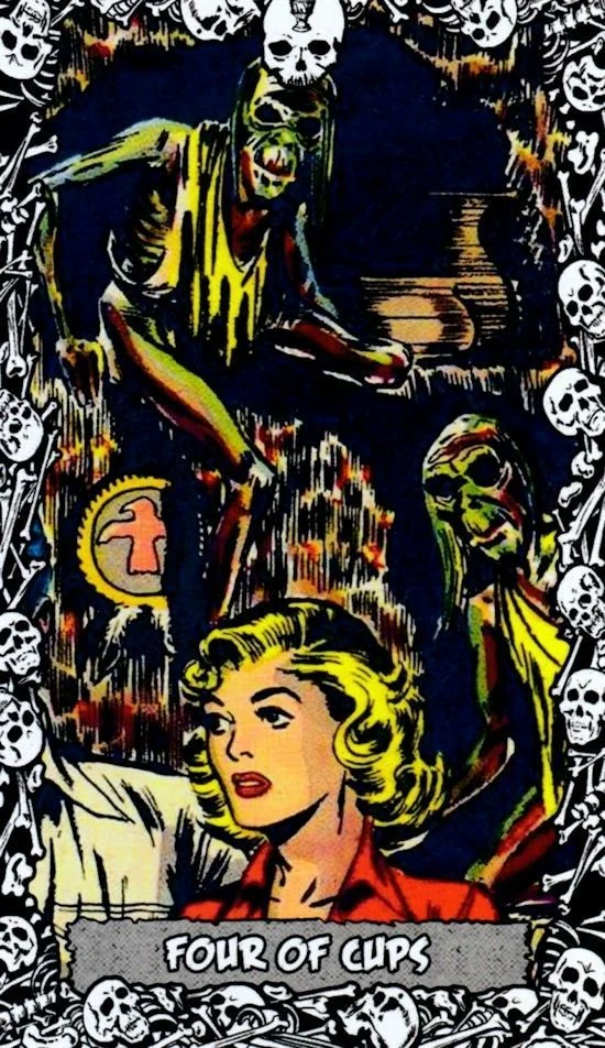 4 of Cups card from the The Horror Comic Tarot deck
