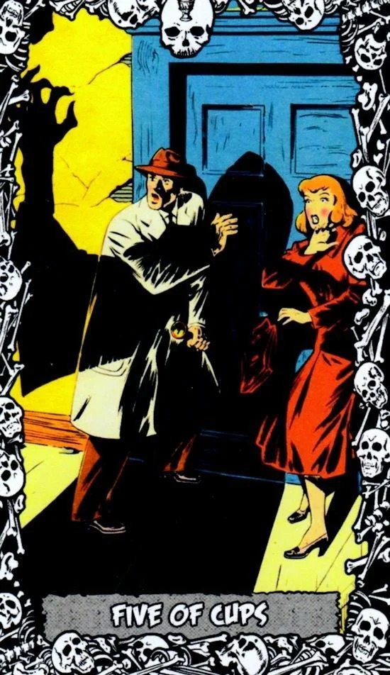 5 of Cups card from the The Horror Comic Tarot deck