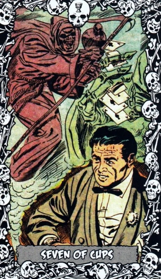 7 of Cups card from the The Horror Comic Tarot deck
