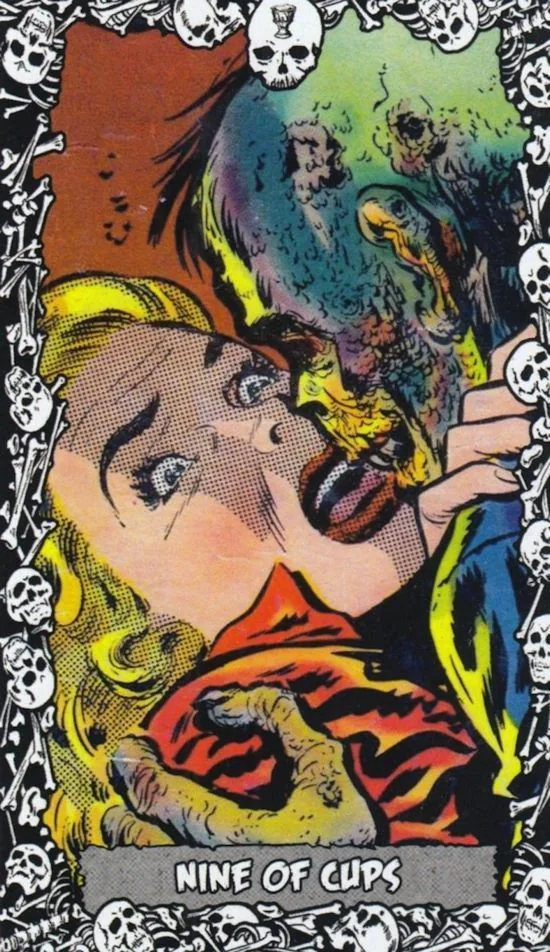 9 of Cups card from the The Horror Comic Tarot deck