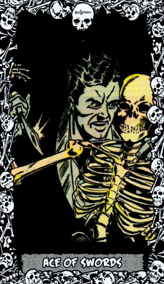 Ace of Swords card from the The Horror Comic Tarot deck