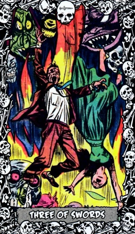 3 of Swords card from the The Horror Comic Tarot deck