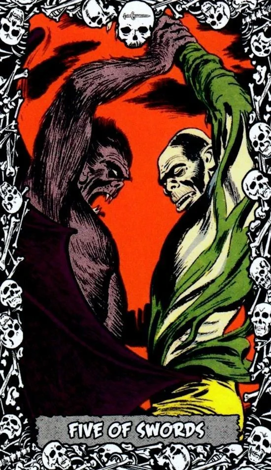 5 of Swords card from the The Horror Comic Tarot deck