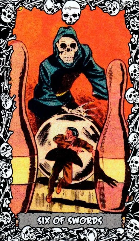 6 of Swords card from the The Horror Comic Tarot deck