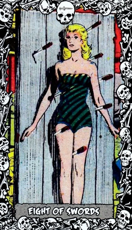 8 of Swords card from the The Horror Comic Tarot deck