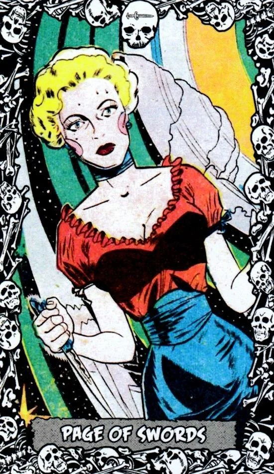 Page of Swords card from the The Horror Comic Tarot deck