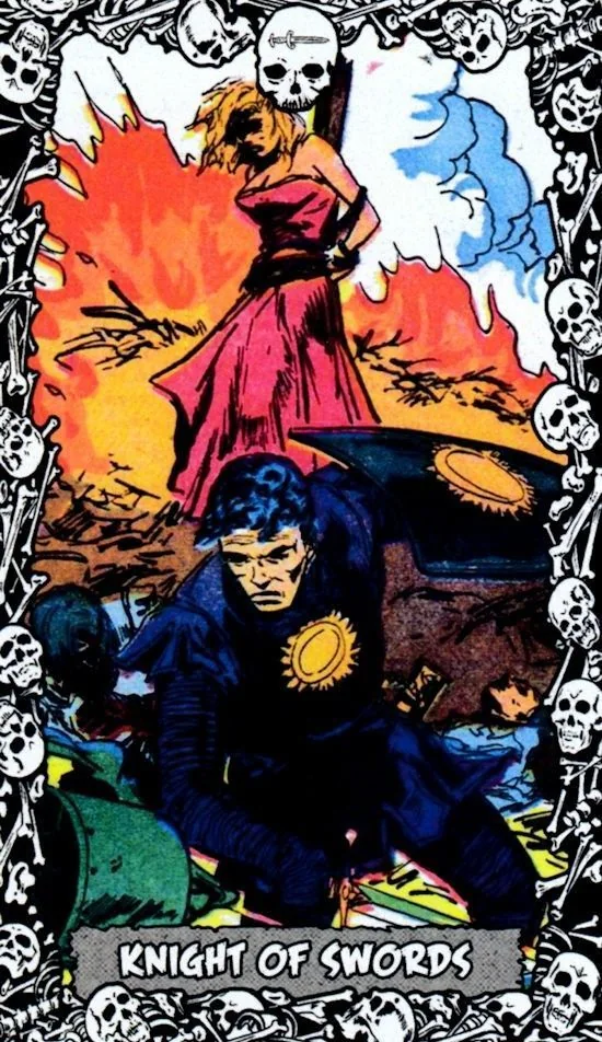 Knight of Swords card from the The Horror Comic Tarot deck
