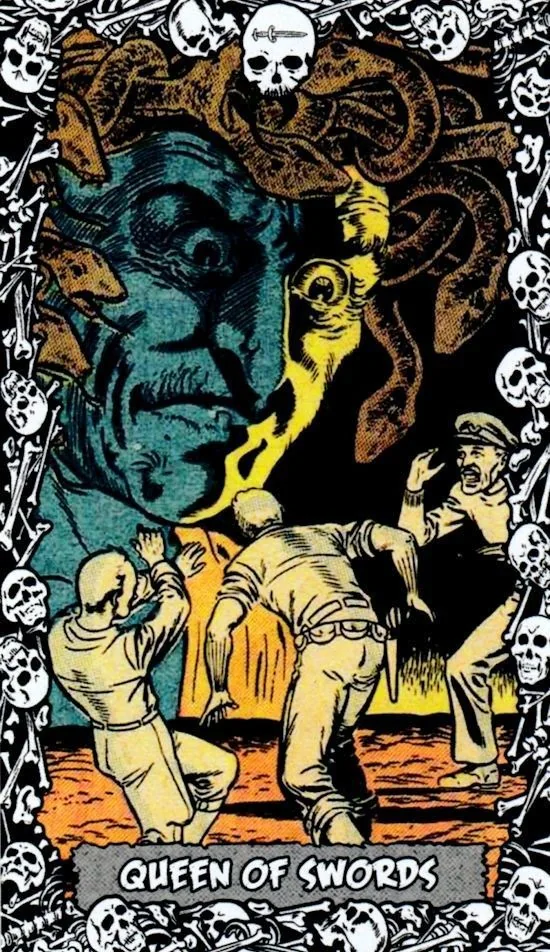 Queen of Swords card from the The Horror Comic Tarot deck