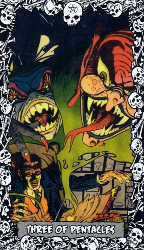3 of Pentacles card from the The Horror Comic Tarot deck