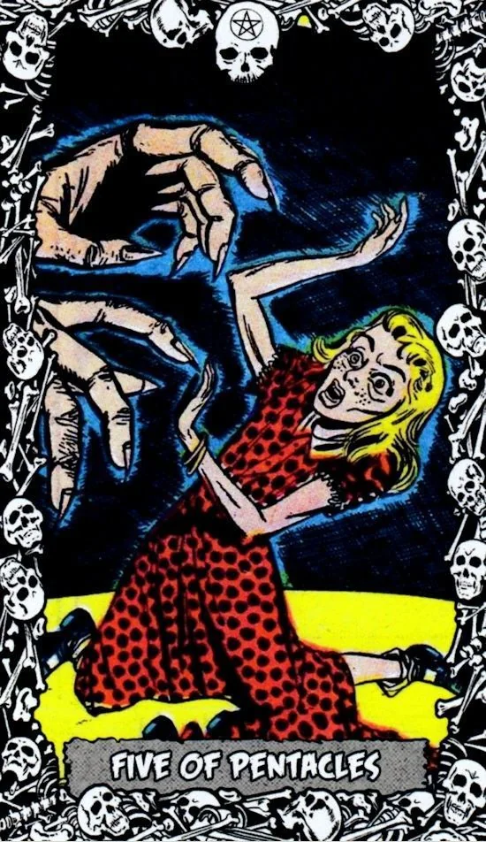 5 of Pentacles card from the The Horror Comic Tarot deck