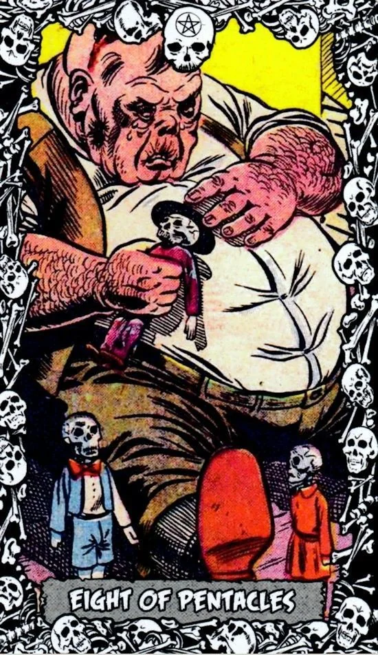 8 of Pentacles card from the The Horror Comic Tarot deck