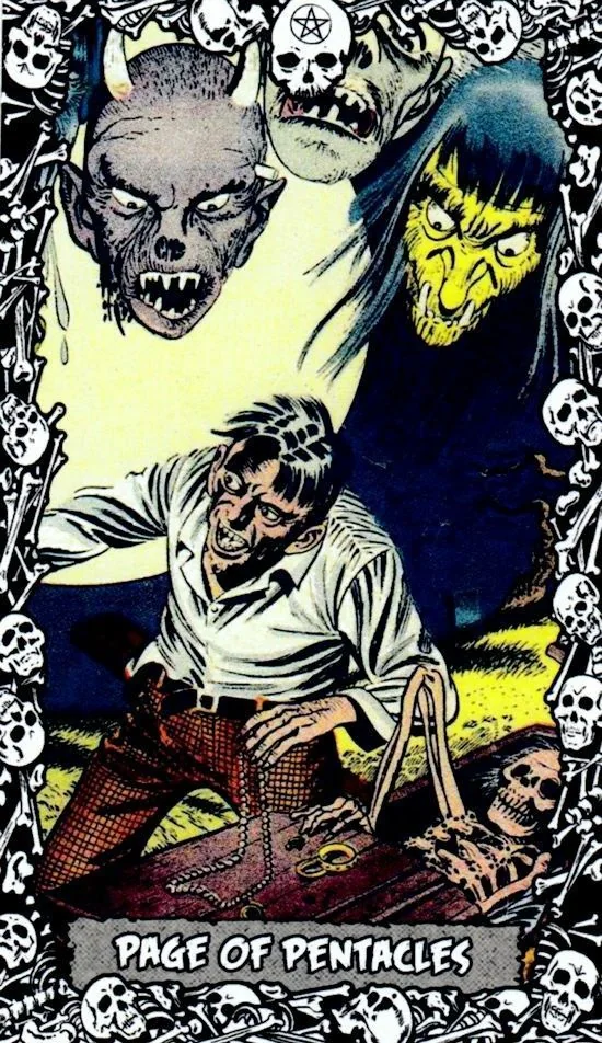 Page of Pentacles card from the The Horror Comic Tarot deck