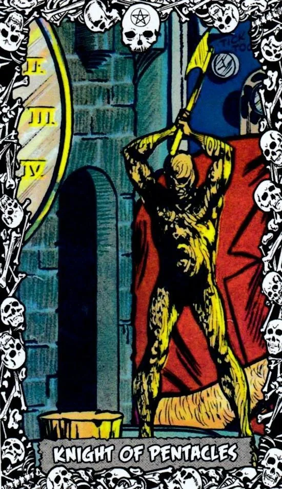 Knight of Pentacles card from the The Horror Comic Tarot deck