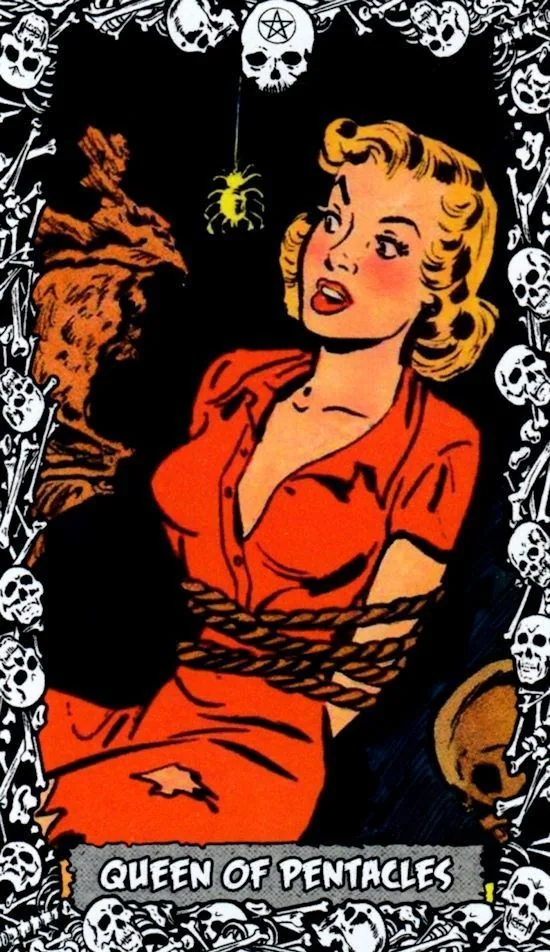 Queen of Pentacles card from the The Horror Comic Tarot deck