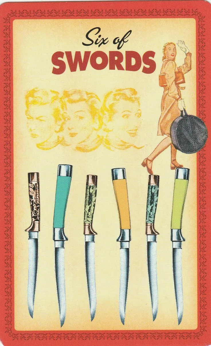 6 of Swords card from the Housewives Tarot deck