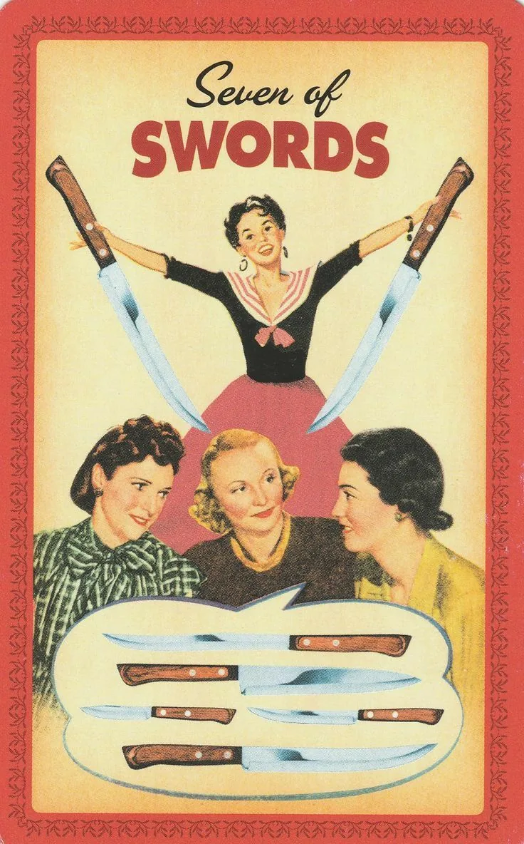 7 of Swords card from the Housewives Tarot deck
