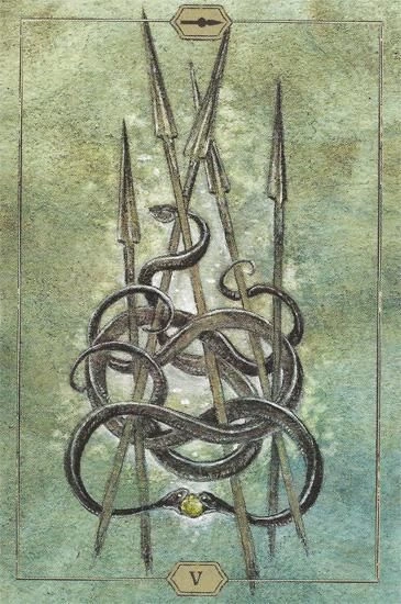 Five of Wands from the Hush Tarot deck