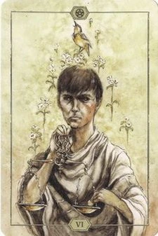 Six of Pentacles card from the Hush Tarot deck