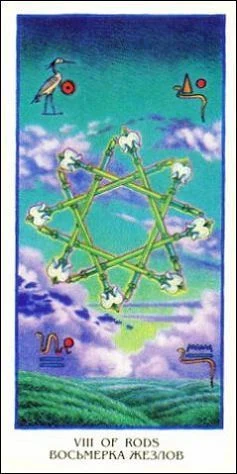 Eight of Rods - Ibis Tarot - Josef Machynka - Tarot Deck Card