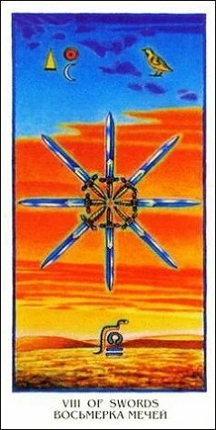 Eight of Swords - Ibis Tarot - Josef Machynka - Tarot Deck Card