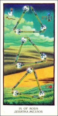 Nine of Rods - Ibis Tarot - Josef Machynka - Tarot Deck Card