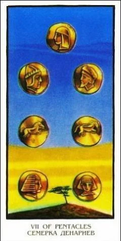 Seven of Pentacles - Ibis Tarot - Josef Machynka - Tarot Deck Card