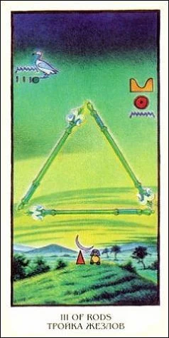 Three of Rods - Ibis Tarot - Josef Machynka - Tarot Deck Card