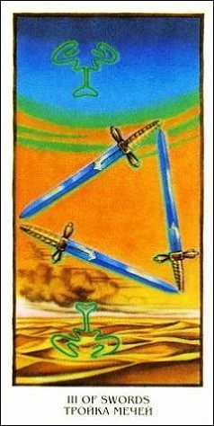 Three of Swords - Ibis Tarot - Josef Machynka - Tarot Deck Card