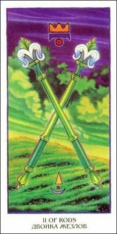 Two of Rods - Ibis Tarot - Josef Machynka - Tarot Deck Card