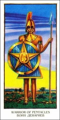 Warrior of Pentacles - Ibis Tarot - Josef Machynka - Tarot Deck Card
