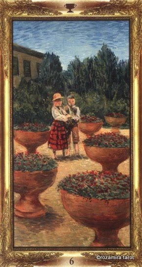 Six of Cups - Impressionist Tarot - Tarot Deck by Corrine Kenner, Artwork by Arturo Picca