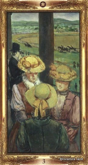 Three of Pentacles - Impressionist Tarot - Tarot Deck by Corrine Kenner, Artwork by Arturo Picca