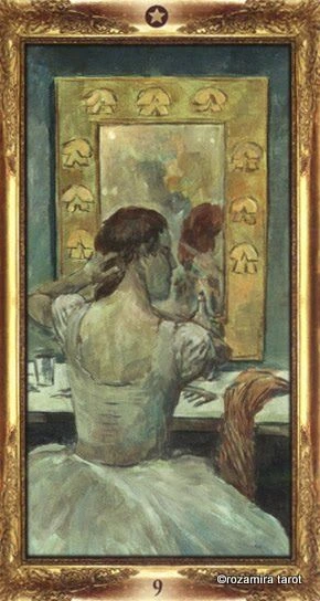 Nine of Pentacles - Impressionist Tarot - Tarot Deck by Corrine Kenner, Artwork by Arturo Picca