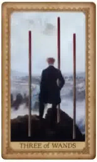 Three of Wands card from the Influence of the Angel Tarot deck