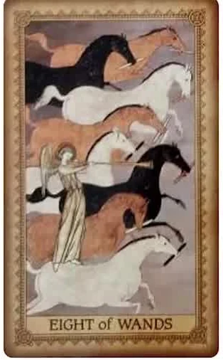 Eight of Wands card from the Influence of the Angel Tarot deck