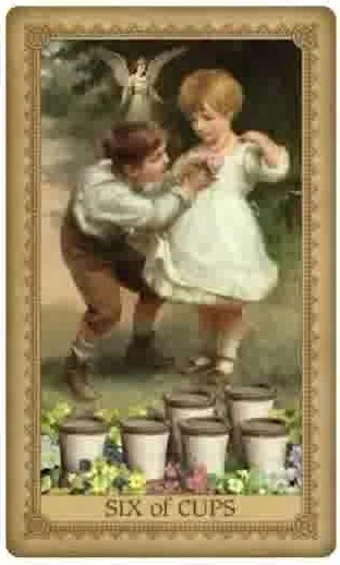 Six of Cups card from the Influence of the Angel Tarot deck