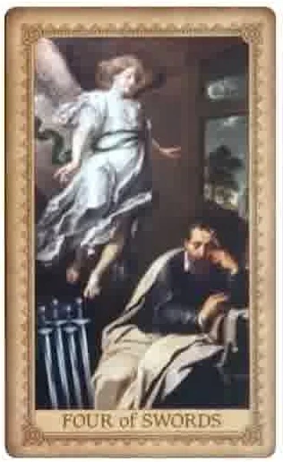 Four of Swords card from the Influence of the Angel Tarot deck