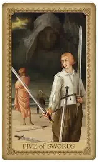 Five of Swords card from the Influence of the Angel Tarot deck