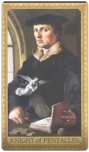 Knight of Pentacles card from the Influence of the Angel Tarot deck