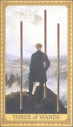 Three of Wands card from the Influence of the Angels Tarot deck