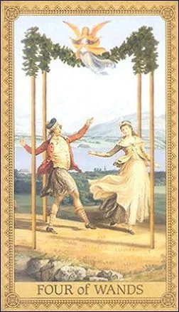 Four of Wands card from the Influence of the Angels Tarot deck