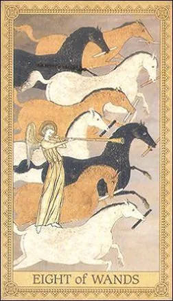 Eight of Wands card from the Influence of the Angels Tarot deck