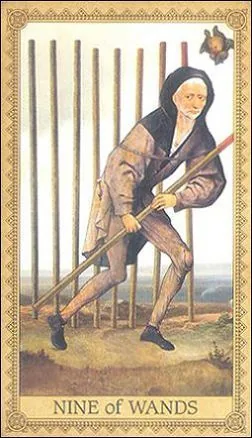 Nine of Wands card from the Influence of the Angels Tarot deck