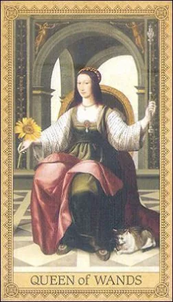 Queen of Wands card from the Influence of the Angels Tarot deck