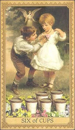 Six of Cups card from the Influence of the Angels Tarot deck