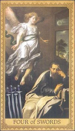 Four of Swords card from the Influence of the Angels Tarot deck