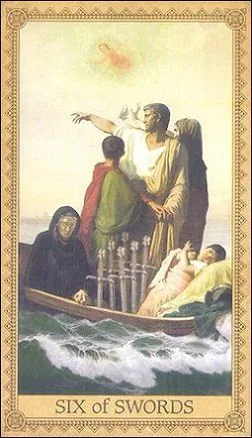 Six of Swords card from the Influence of the Angels Tarot deck