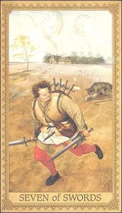 Seven of Swords card from the Influence of the Angels Tarot deck