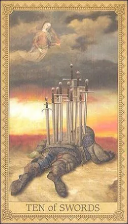 Ten of Swords card from the Influence of the Angels Tarot deck